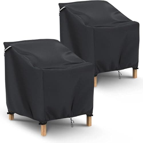 Gasadar Patio Chair Covers 2 Pack Waterproof for Outdoor Furniture, Heavy Duty 600D Patio Furniture Covers for Lounge Lawn Deep Seat 32" W x 37" D x 36" H, Black