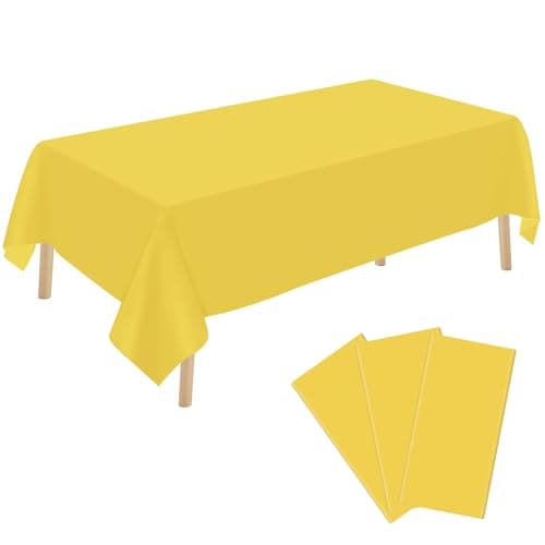 3 Pack Yellow Plastic Tablecloth Disposable Rectangular Table Cloth 54 x 108 Inch Table Cover for Parties