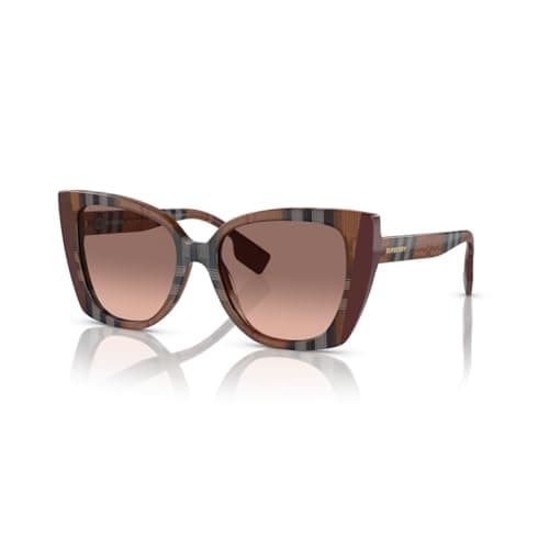 BURBERRY BE4393 Meryl 405413 54MM Check Brown/Bordeaux/Pink Gradient Dark Brown Cat Eye Sunglasses For Women + BUNDLE With Designer iWear Complimentary Eyewear Kit