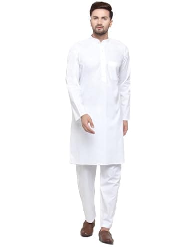 Maple Clothing Men's Cotton Kurta Pajama Party Dress Indian Clothes (White, M)