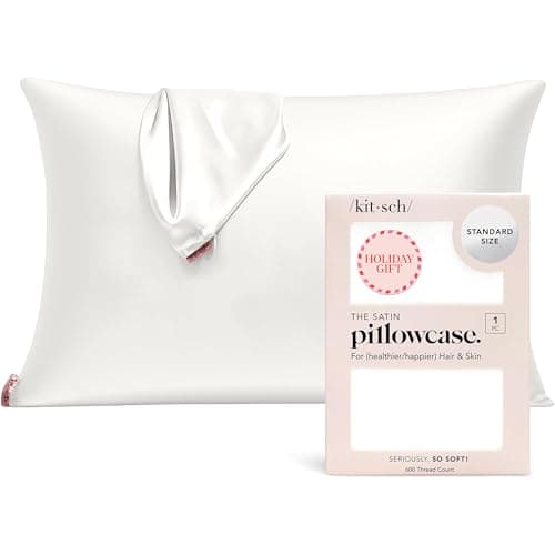 Kitsch Satin Pillowcase with Zipper for Hair & Skin, Softer Than Silk Pillow Cases Standard Size, Wrinkle-Free, Smooth and Cooling Satin Pillow Covers, 19"x26" - Ivory