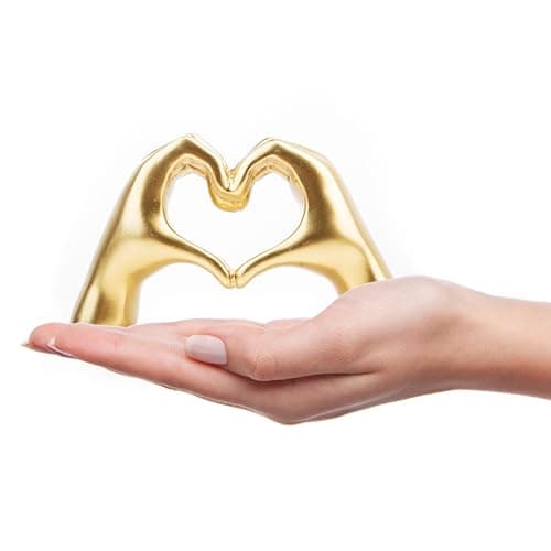 Small Heart Hands Sculpture Decor for Living Room Bedroom Bookshelf Coffe Table and Office Display, Love Finger Statue Modern Aesthetic Home Decor, Unique Gift for Wedding Christmas Birthday (Gold)