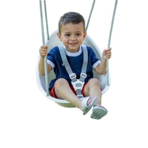 Swurfer Coconut Toddler Swing Comfy Baby Outdoor, 3- Point Adjustable Safety Harness, Secure, Safe Quick Locking System, Blister-Free Rope, Easy Installation, Ages 9 Months and Up, Ivo, White