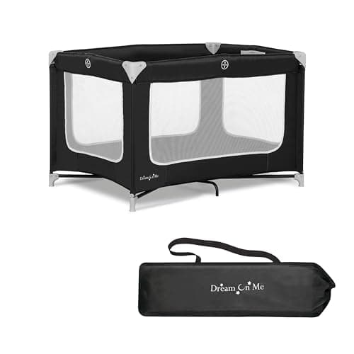 Dream On Me Zodiak Portable Playard in Black, Lightweight, Packable and Easy Setup Baby Playard, Breathable Mesh Sides and Soft Fabric - Comes with a Removable Padded Mat