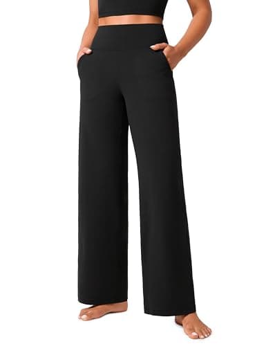 CRZ YOGA Womens Butterlift High Waisted Wide Leg Pants with Pockets 31" - Yoga Lounge Pants Buttery Soft Comfy Casual Black Medium