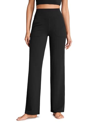 CRZ YOGA Womens Butterluxe High Waist Wide Leg Pants with Pockets 31" - Buttery Soft Comfy Casual Yoga Lounge Pants Black Medium