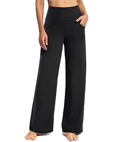 Promover Wide Leg Pants Woman Yoga Pants with Pockets Loose Stretch Casual Lounge Sweatpants Women Fashion Clothing(Black,L,30")