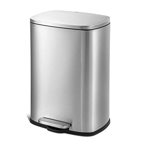 QUALIAZERO 50L/13Gal Heavy Duty Hands-Free Stainless Steel Commercial/Kitchen Step Trash Can, Fingerprint-Resistant Soft Close Lid Trashcan, 50L / 13 GAL