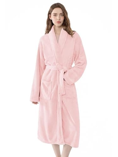 Soft Robe For Women，Warm Plush Bath Robes Female，Spa Towel After Shower Lightweight Long Bathrobe (US, Alpha, Small, Medium, Regular, Regular, Pastel Pink)