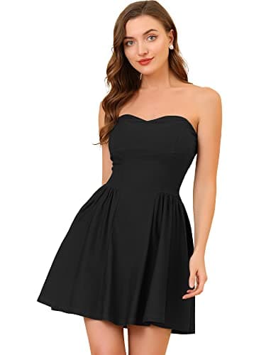 Allegra K Women's Sexy Strapless Party Dress Sweetheart Neck Off Shoulder Sleeveless Mini Dress Large Black