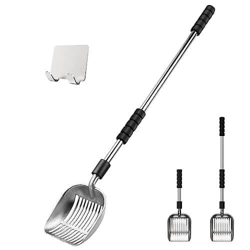 Depets Cat Litter Scoop, Metal Litter Scooper with Deep Shovel, Detachable Long Handle Cat Litter Sifter with Holder, Large Durable Cat Litter Shovel with Foam Pad Grip for Easy Sifting