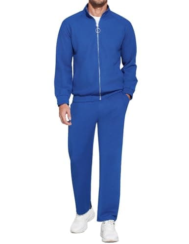 COOFANDY Men'S Tracksuits 2 Piece Outfit Casual Sweat Suits Long Sleeve Track Suit Jogger Outfits Sapphire Blue Medium