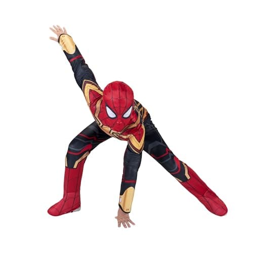 Marvel Integrated Spider-Man Official Youth Halloween Costume - Premium Quality Padded Jumpsuit with Pull On Fabric Mask (L) Red