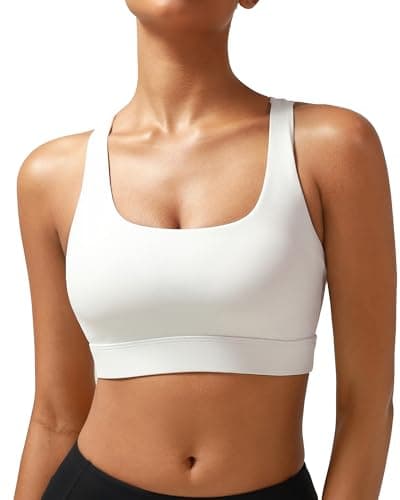 RUNNING GIRL High Impact Sports Bras for Women - Scoop Neck Strappy Sports Bra High Support Moulded Cup Workout Bra(WX3022 White M)