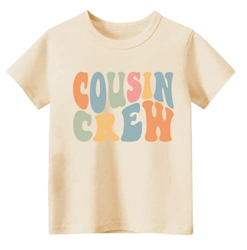 Sineeko Cousin Crew Shirts for Kids Toddler Baby Boy Girl Short Sleeve T Shirt Cousin Crew Matching Set Spring Summer Clothes Beige 7T