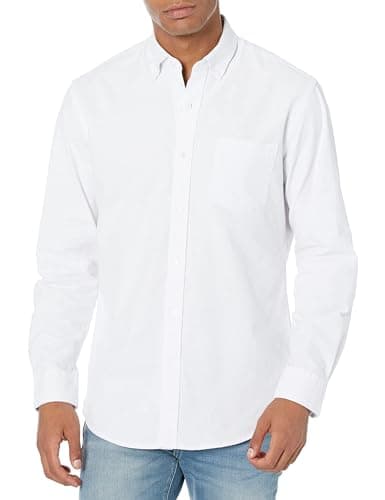 Amazon Essentials Men's Regular-Fit Long-Sleeve Pocket Oxford Shirt, White, X-Large