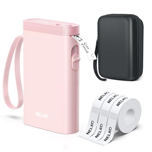 Best Label Maker Machines with Case #8 from Nelko Nelko Label Maker Machine with Tape, P21 Bluetooth Label Printer with 3 Tapes & Case, Wireless Mini Label Makers with Multiple Templates Icon Font Custom for School Office Home, Pink