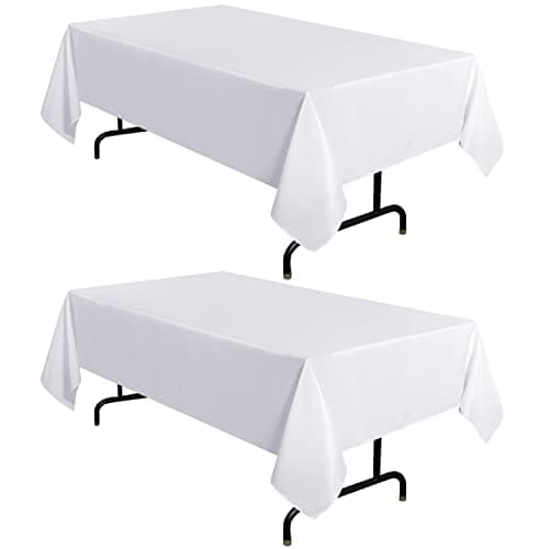 sancua 2 Pack White Tablecloth 60 x 102 Inch, Rectangle 6 Feet Table Cloth - Stain and Wrinkle Resistant Washable Polyester Table Cover for Dining Tables, Buffet Parties and Camping