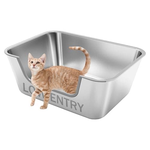 Stainless Steel Cat Litter Box with Low Entry,Litter Pan for Small and Medium Cats,Easy to Clean,Non-Stick,Odor-Free,Suitable for Kittens,Senior Cats and Injured Pets,15.7"x11.8"x5.9"
