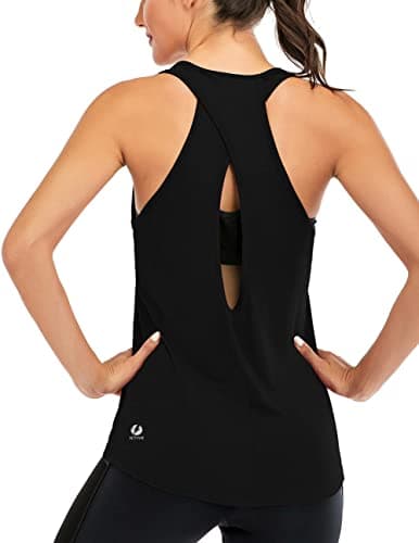 ICTIVE Womens Cross Backless Workout Tops for Women Racerback Open Back Shirts Athletic Sleeveless Clothes Black L