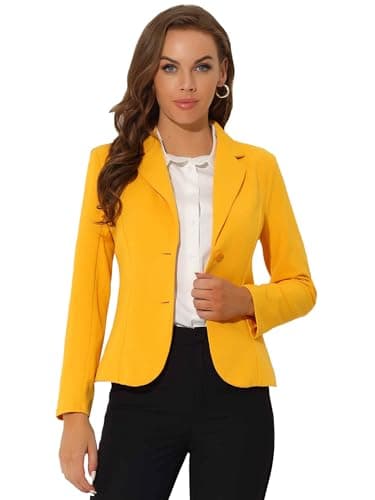Allegra K Women's Work Office Blazers Stretch Lapel Collar Long Sleeve Jacket Suit Blazer Small Yellow