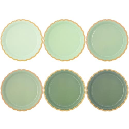 JASSEWRLY 48 Pcs Sage Green Scalloped Party Paper Plates Disposable, 9" Cute Sage Green Dinner Baby Bridal Shower Dessert Birthday Paper Plate for Baby Shower Wedding Party Supplies