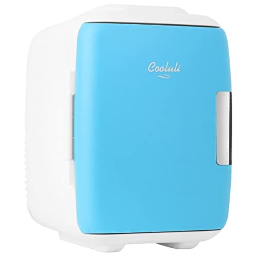 Cooluli Mini Fridge for Bedroom - Car, Office Desk & Dorm Room - Portable 4L/6 Can Electric Plug In Cooler & Warmer for Food, Drinks, Skincare Beauty & Makeup - 12v AC/DC & Exclusive USB Option, Blue