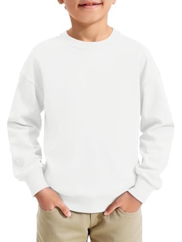 Haloumoning Boys Sweatshirts Kids Fashion Long Sleeve Crewneck Pullover 5-14 Years White
