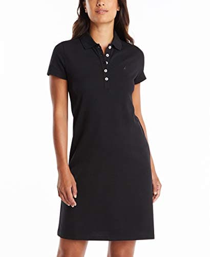 Nautica Women's Easy Classic Short Sleeve Stretch Cotton Polo Dress, True Black, Large