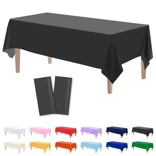 Kopokita 2PCS Black Plastic Tablecloths 54 x 108 Inch, Disposable Table Cloths Rectangle Party Table Covers