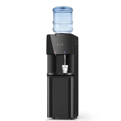 Manastin Water Dispenser with Hot & Cold Water, Top Loading Water Cooler for 3 or 5 Gallon Bottles with Child Safety Lock, Ideal for Kitchens, Offices, Shadow Black