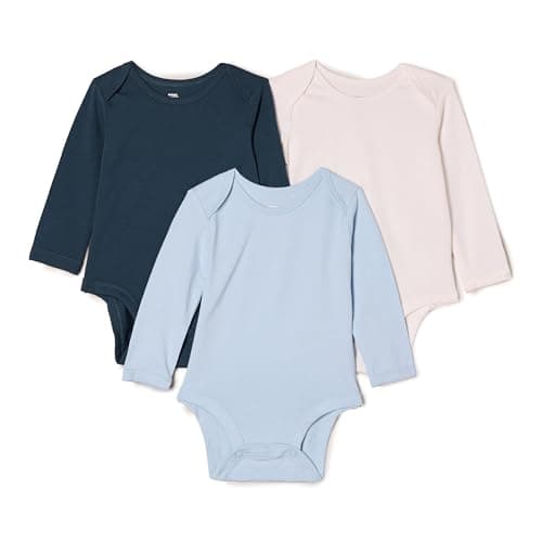Amazon Essentials x Sofia Grainge Unisex Babies' Long Sleeve Crew Neck Bodysuit, Pack of 3, Dark Navy/Ivory/Light Blue, 6-9 Months