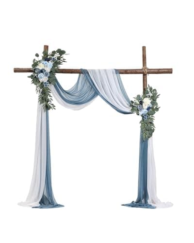 VEVOR Artificial Wedding Arch Flowers Kit, Blue Wedding Arch Flowers with Drapes Kit -2 Pcs Floral Arrangement, 2 Pcs Sheer Drapes, for Ceremony Bouquets Reception Backdrop Decoration（No Include Wood