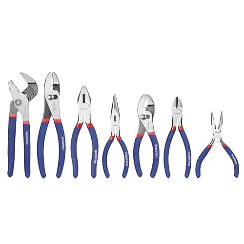 7-piece WORKPRO Pliers Set with Groove Joint, Long Nose, Slip Joint, Linesman, and Diagonal Pliers for DIY & Home Use