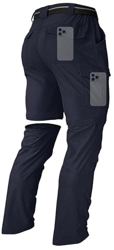 Men's Hiking Convertible Zip Off Pants Outdoor Waterproof Quick Dry Lightweight Fishing Safari Travel Cargo Work Pants Navy 34