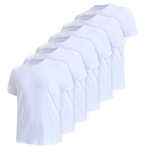 BAMBOO COOL Men's Undershirts White T Shirts for Men, Moisture-Wicking Tee Shirt 6 Pack Crewneck, Short Sleeve Soft Breathable