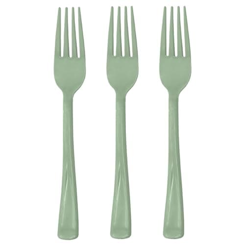 50 Pcs Sage Green Plastic Forks, Sage Green Silverware Set Disposable Cutlery Heavy Duty 50 Forks for or Birthday, Baby Shower, Picnic, Wedding