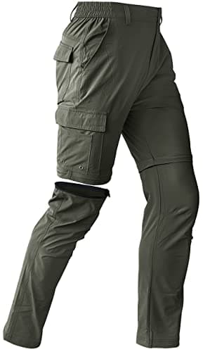 Mens Hiking Convertible Pants Waterproof Lightweight Quick Dry Zip Off Fishing Travel Safari Outdoor Cargo Work Trekking Trousers Army Green 34