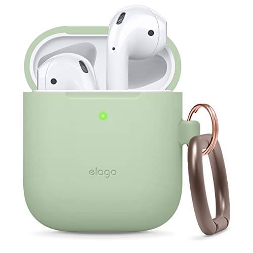 elago Silicone Case with Keychain Compatible with Apple AirPods Case 1 & 2, Front LED Visible, Supports Wireless Charging, Protective Silicone [Pastel Green]