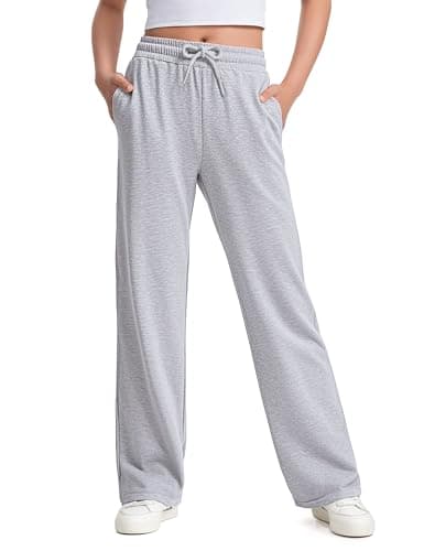 NUMYEAN Girls Sweatpants Straight Leg French Terry Joggers Baggy Sweatpants for Teen Girls Size 9-10Y Light Gray