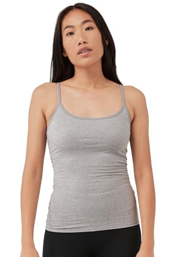 Pact Women's Organic Cotton Camisole Tank Top with Built-in Shelf Bra, Heather Grey, 2XL