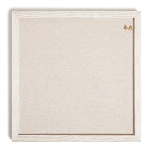 U Brands Rustic Linen Bulletin Board, 14"x14", White Wood Style Frame, Industrial Grade Pinning Surface, includes Push Pins