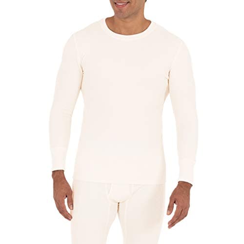 Fruit of the Loom Men's Recycled Waffle Thermal Underwear Crew Top (1 and 2 Packs), Natural, Large