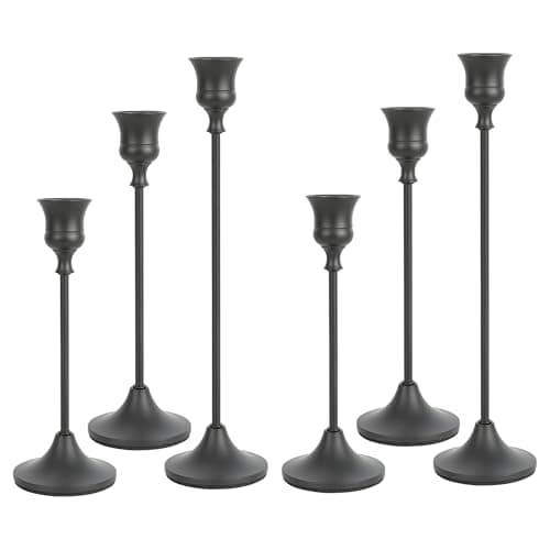 Black Candlestick Holders Decor - Set of 6 Metal Tapered Candle Holders Tall Candle Sticks Holder Centerpiece Wedding Table Decor for Christmas, Halloween, Wedding, Dinning, Party, Anniversary