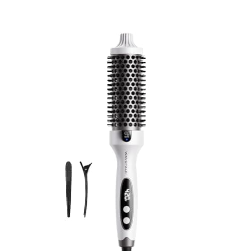 Wavytalk Blowout Boost Thermal Brush, 1.5 inch Heated Round Brush for Blowout Look, Negative Ion Technology, Ceramic Tourmaline, 5 Temperature Settings, Dual Voltage, White