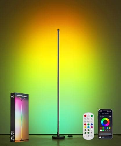BWGZH Smart RGB Corner Floor Lamp, LED Standing Lamp with Remote & App Control, Music Sync and Color Changing Ambient Lighting, Floor Lamps for Bedroom, Party and Living Room