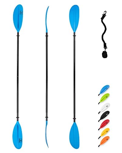 OCEANBROAD Kayak Paddle 90.5in/230cm Alloy Shaft Kayaking Boating Canoeing Oar with Paddle Leash 1 Paddle, Blue
