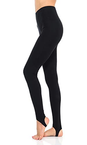 JJJ Women's Solid Cotton Spandex Jersey Stirrup Leggings (Black, Medium)