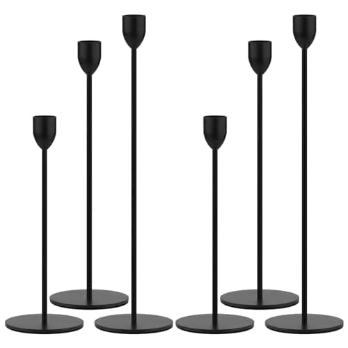 Ohtomber Black Taper Candle Holder - 6PCS Candlestick Holders, Candlesticks Centerpiece Wedding Table Decor, Fit Pillar 3/4" Thick Tapered & Led Candles