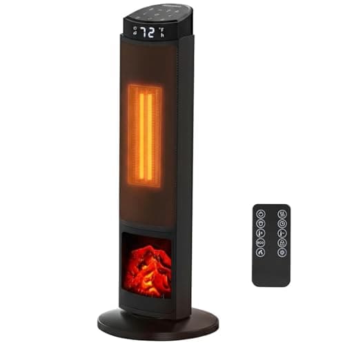 23" Space Heater, 1500W Portable Heaters for Indoor Outdoor Use, Fast Heating with 70° Oscillation, Adjustable Thermostat Up to 95°F, Tip-Over Protection & 12H Timer for Bedroom, Office, Black